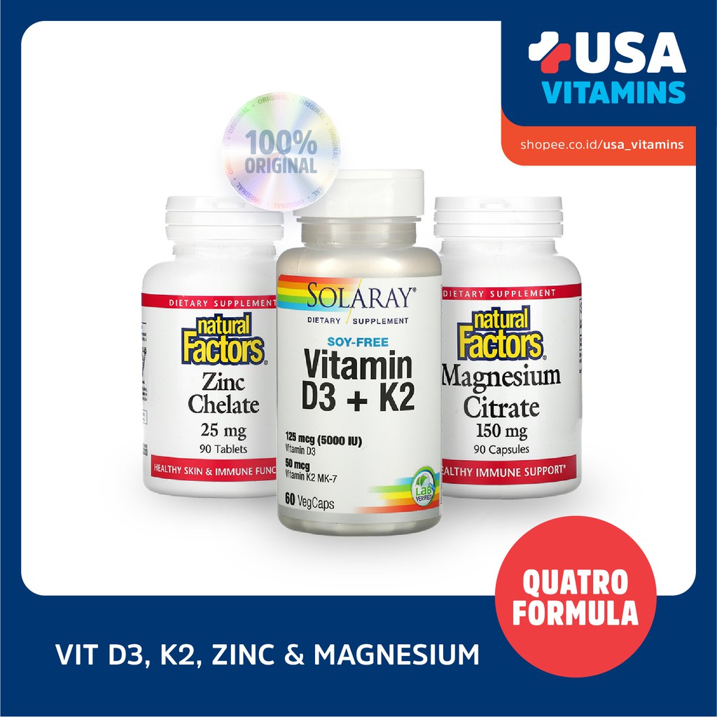 Solaray NF Quatro 5000 IU Vitamin D3 K2 Zinc Magnesium Immune Booster