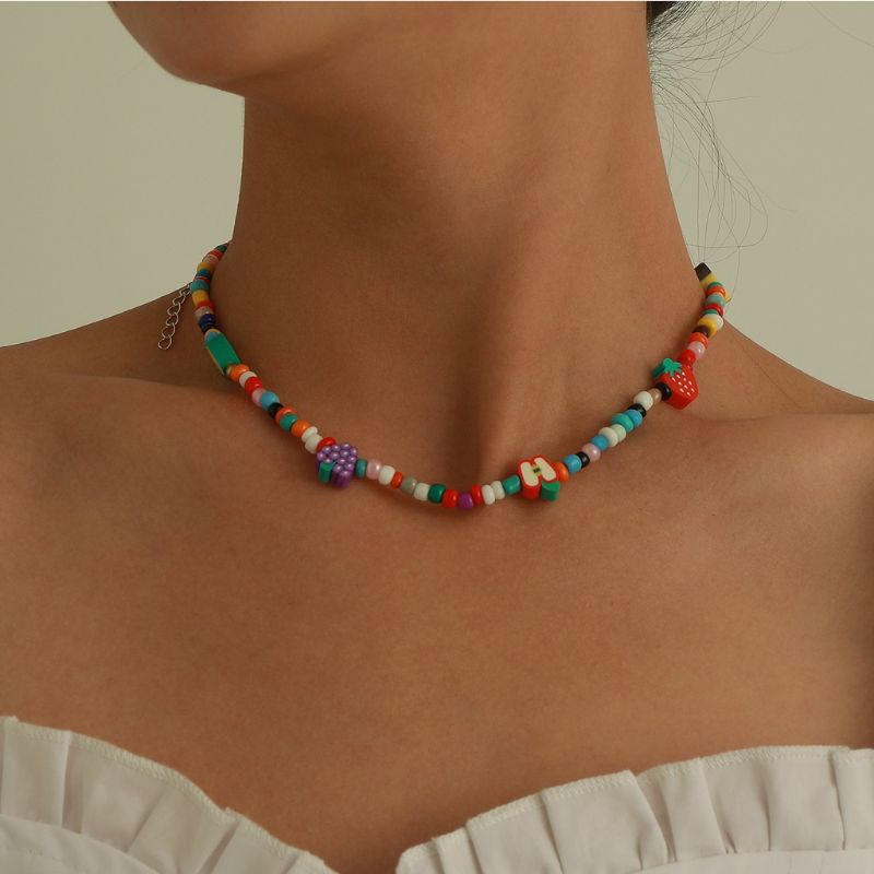 Kalung Beads Bohemian Multi Buah Buahan Fruit Necklace Boho Style Aneka Buah Warna Warni