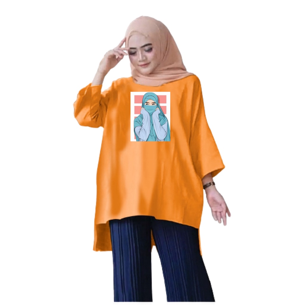 Tunik Jumbo Wanita Hijab Cartoon / Atasan Muslim Wanita XL, XXL