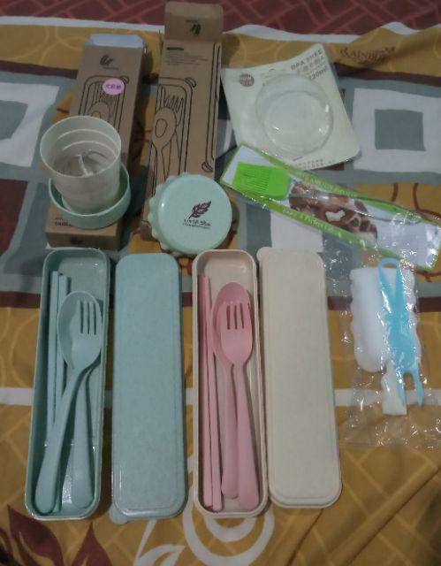 Sendok Garpu Sumpit Portabel Set Travel Cantik Bahan Jerami Gandum (ada Kotak Kerdusnya)