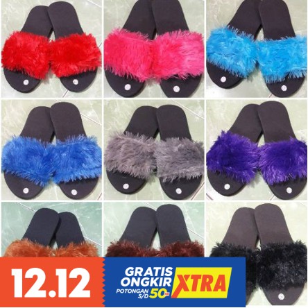 SANDAL WANITA RASFUR/ SANDAL BULU WANITA/ SENDAL RUMAH