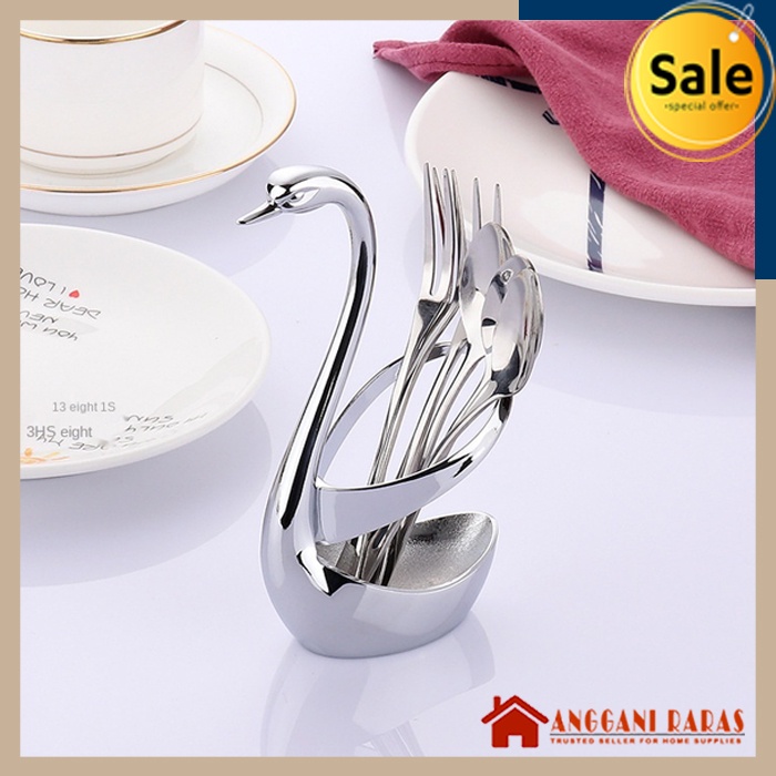 Sendok Garpu Set Stainless Alat Makan Buah Plus Tempat Sendok Stainless Angsa Bracket Sendok Garpu Elegant Swan Bracket