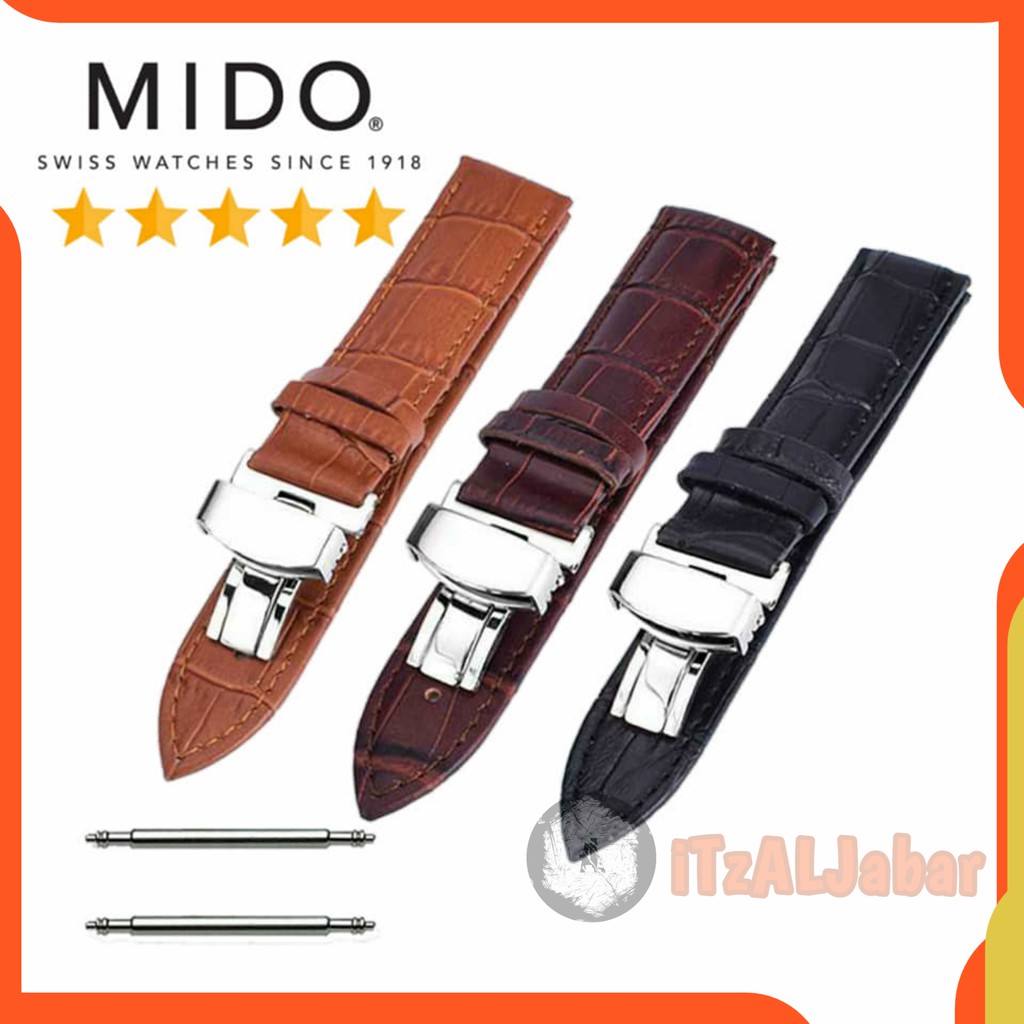 Tali jam tangan MIDO Kulit Leather strap 20mm 22mm Buckle Butterfly