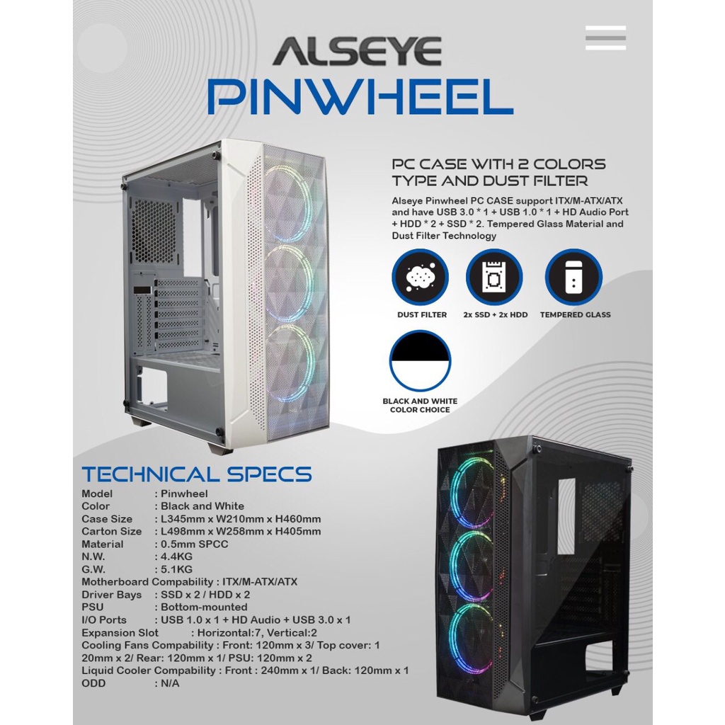 CASING ALSEYE PINWHEEL ITX / ATX