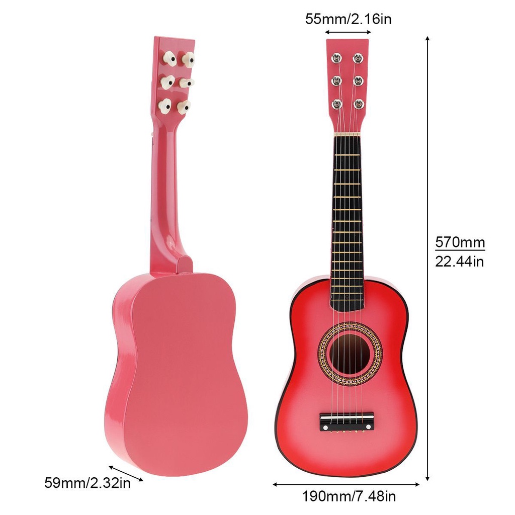 Gitar Akustik 23 Inci Bahan Basswood Hitam Dengan Senar Kawat Picks 3 Warna Untuk Anak Pemula