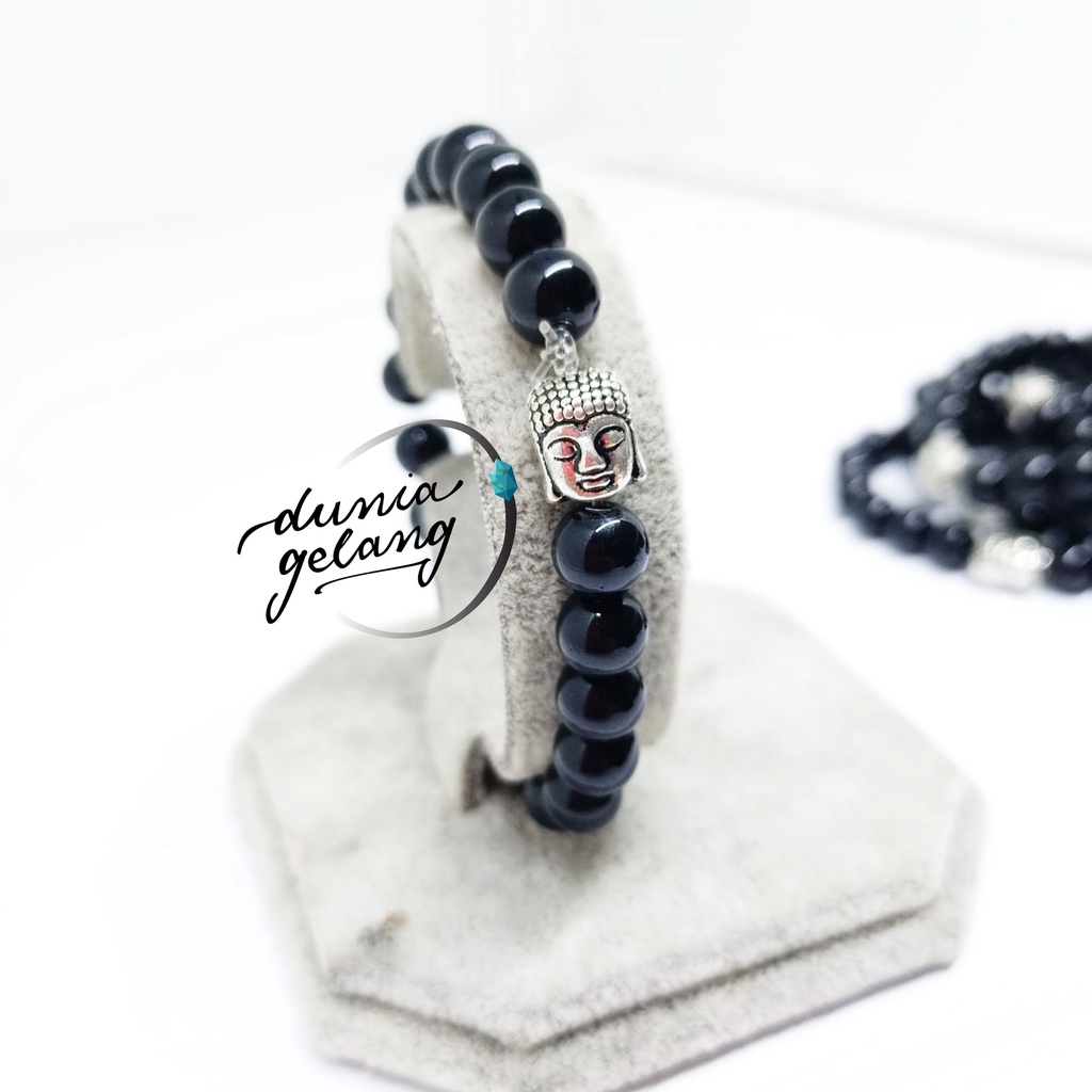 GELANG BUDDHIST  BATU GIOK HITAM BUDDHA / GELANG GIMITRI LOKAI / GELANG PRIA WANITA COWOK CEWEK TALI KARET / DUNIAGELANG.ID GL