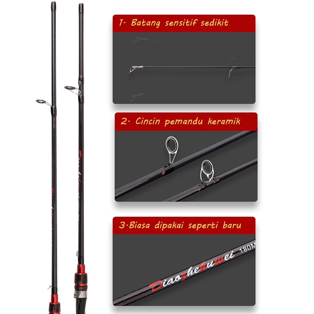 Spinning  Baitcastiing Fishing Rod 1.65m-2.1m Max Drag 10kg Dengan Bahan Serat Karbon Ultra Light Carbon Fishing Pole Casting Joran Pancing 1.65M 1.8M 2 Bagian Fishing Rod Pole Carbon Solid Spinning Casting Joran Pancing Fishing Gear