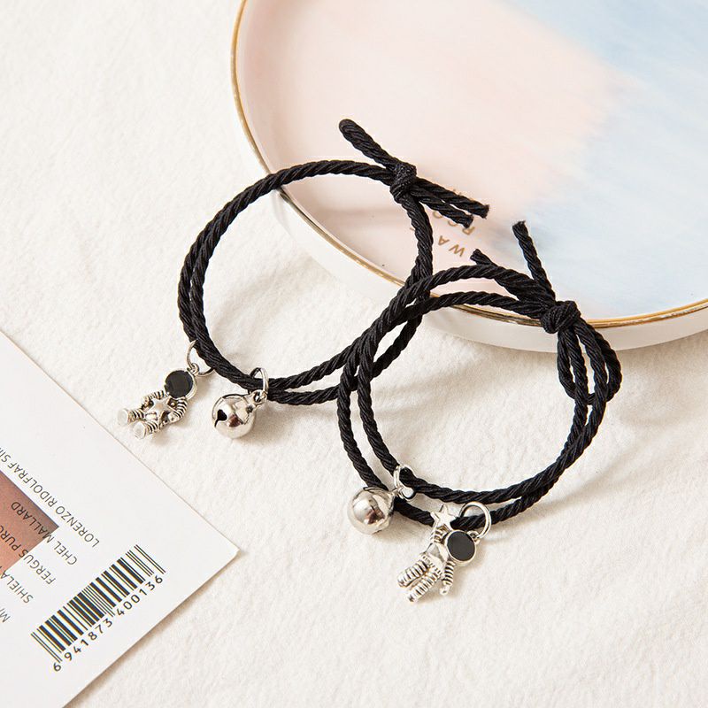 2 Pcs Gelang Couple Astronot Lonceng Tali Hitam
