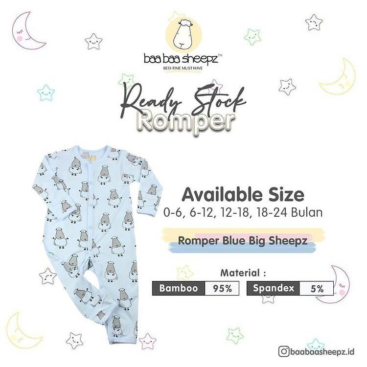 BBS Bamboo Romper Big Sheepz Blue