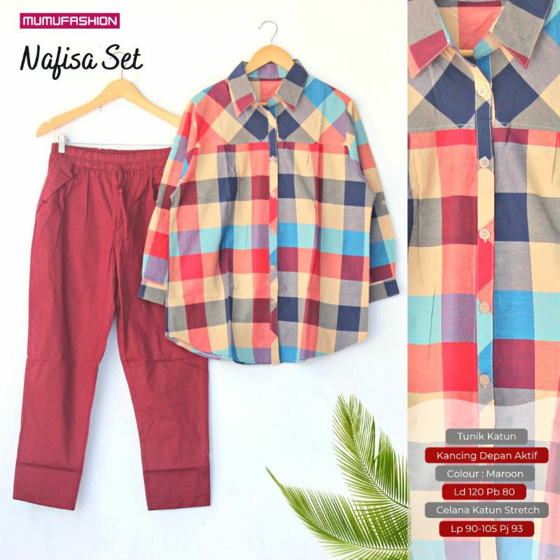Setalan Katun Kotak Kotak Wanita Nafisa Set by Mumu Fashion Hijab Solo