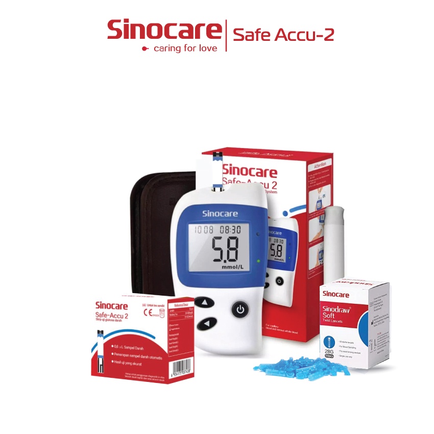 SINOCARE Safe-Accu 2| Alat Tes Gula Darah (50 Strip+50 Lacet)|Alat ukur Gula Darah| Alat Cek Gula Darah| Alat monitor Gula Darah|Alat deteksi Gula Darah| Alat Pemeriksaan kadar gula darah| Glukometer| Glucometer| Glucosa darah| Glukosa darah|alat diabetes