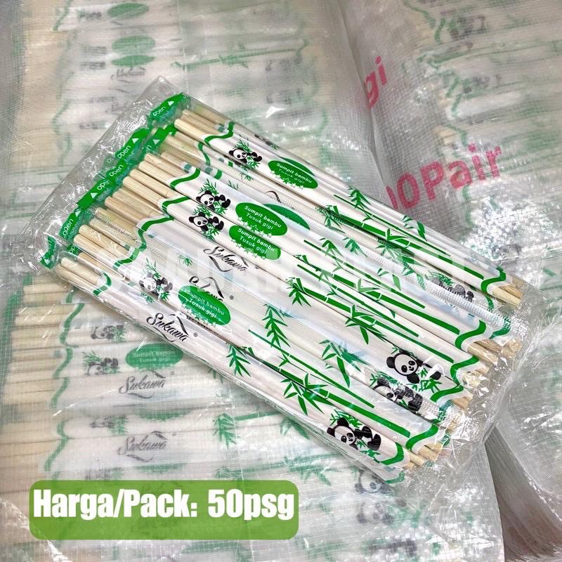 Sumpit bambu 50 pasang+tusuk gigi / sumpit bambu steril higines bungkus plastik/sumpit sukawa -sumpit panda