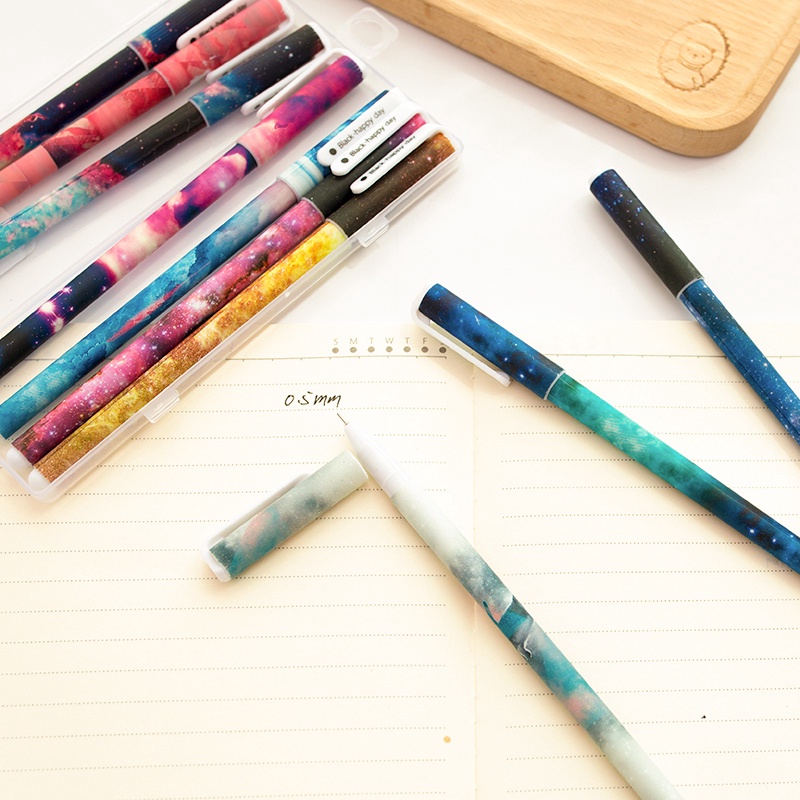 10 Pcs Black 0.5mm Gel Pen Flower Starry Star Pen For Writing Signature Stationery Office School Supply