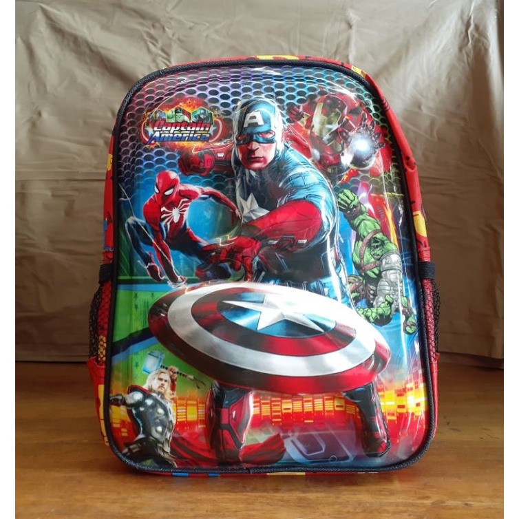 Tas Ransel Tk Paud Laki-Laki Boboboy Spiderman Captain Amerika Avengers Transformer Mobil / Tas Ransel Tk Paud LED Cowo Karakter