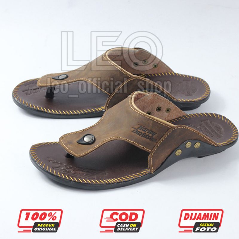 Sandal Japit Kulit Asli Pria Harley Davidson Full Up Sendal Jepit Kulit Asli Pria Sandal Casual / Sendal Japit Slide Herley Kulit Gosok - SH04