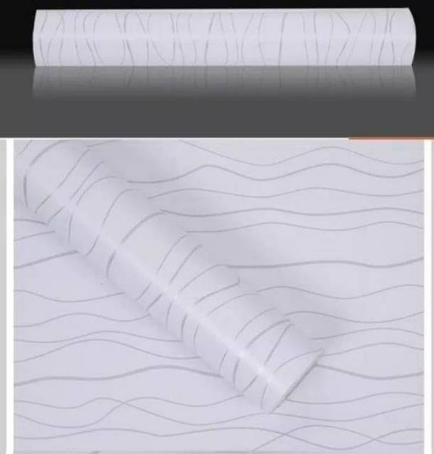 WALLPAPER DINDING MOTIF WAVE SILVER 45cm x 10m