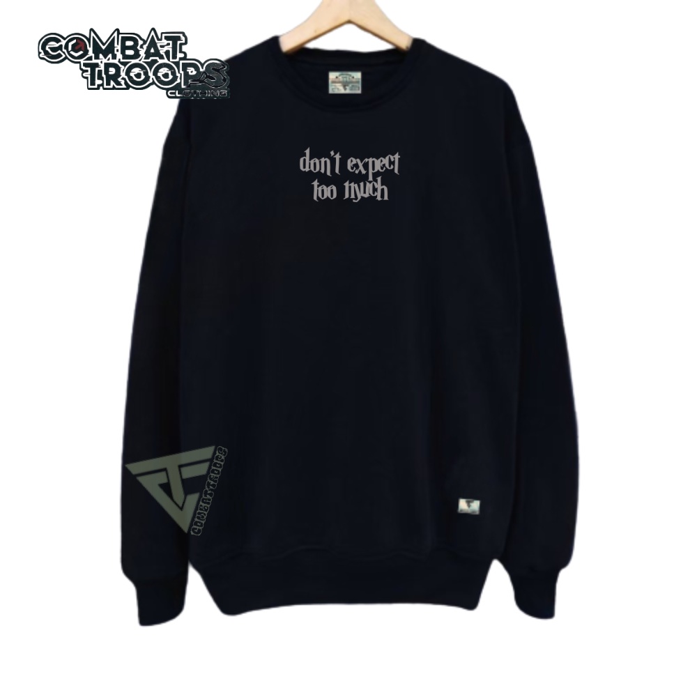 Sweater Crewneck Pria Wanita Basic Hitam List Dont' Expect Too Much Sweater Pria Distro Crewneck Hit