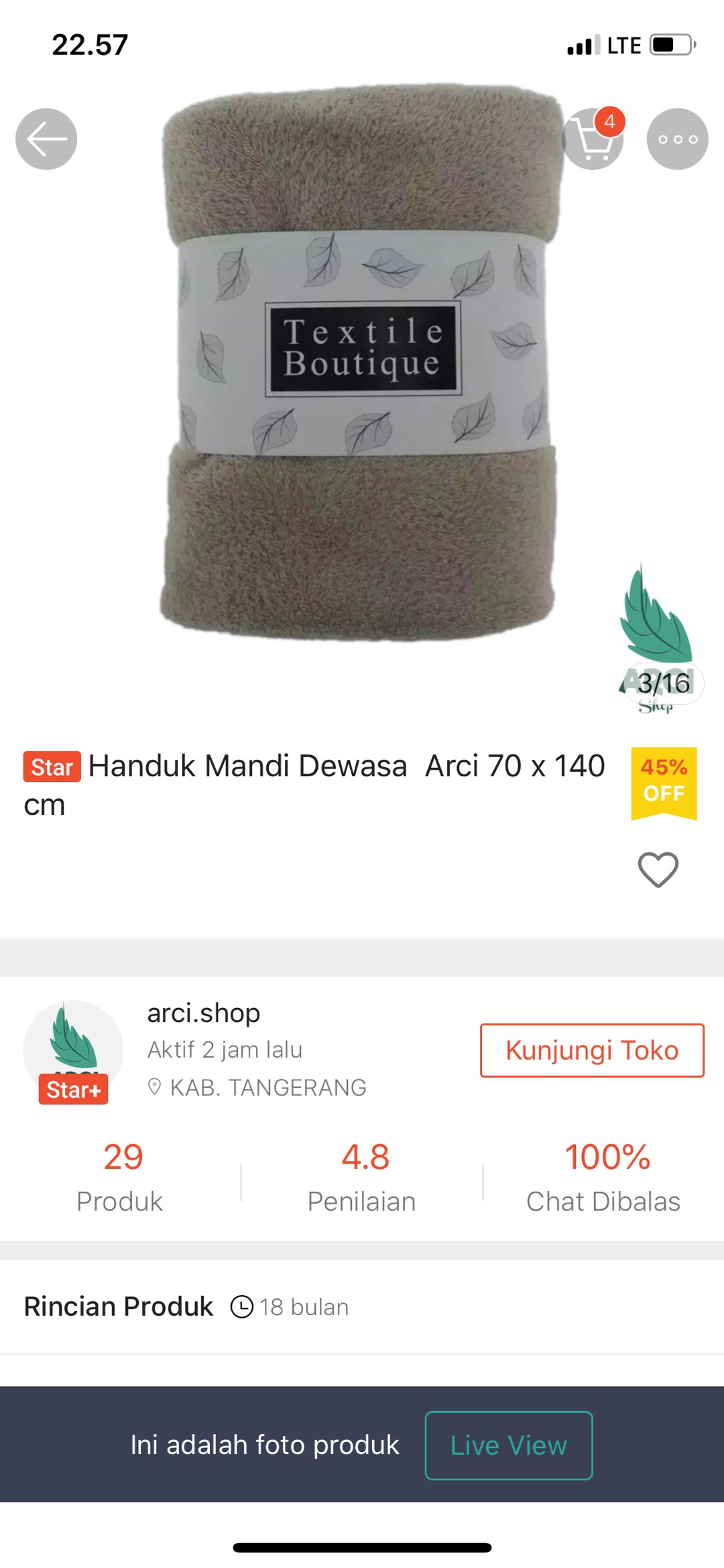 Handuk Mandi Dewasa  Arci 70 X 140 Cm