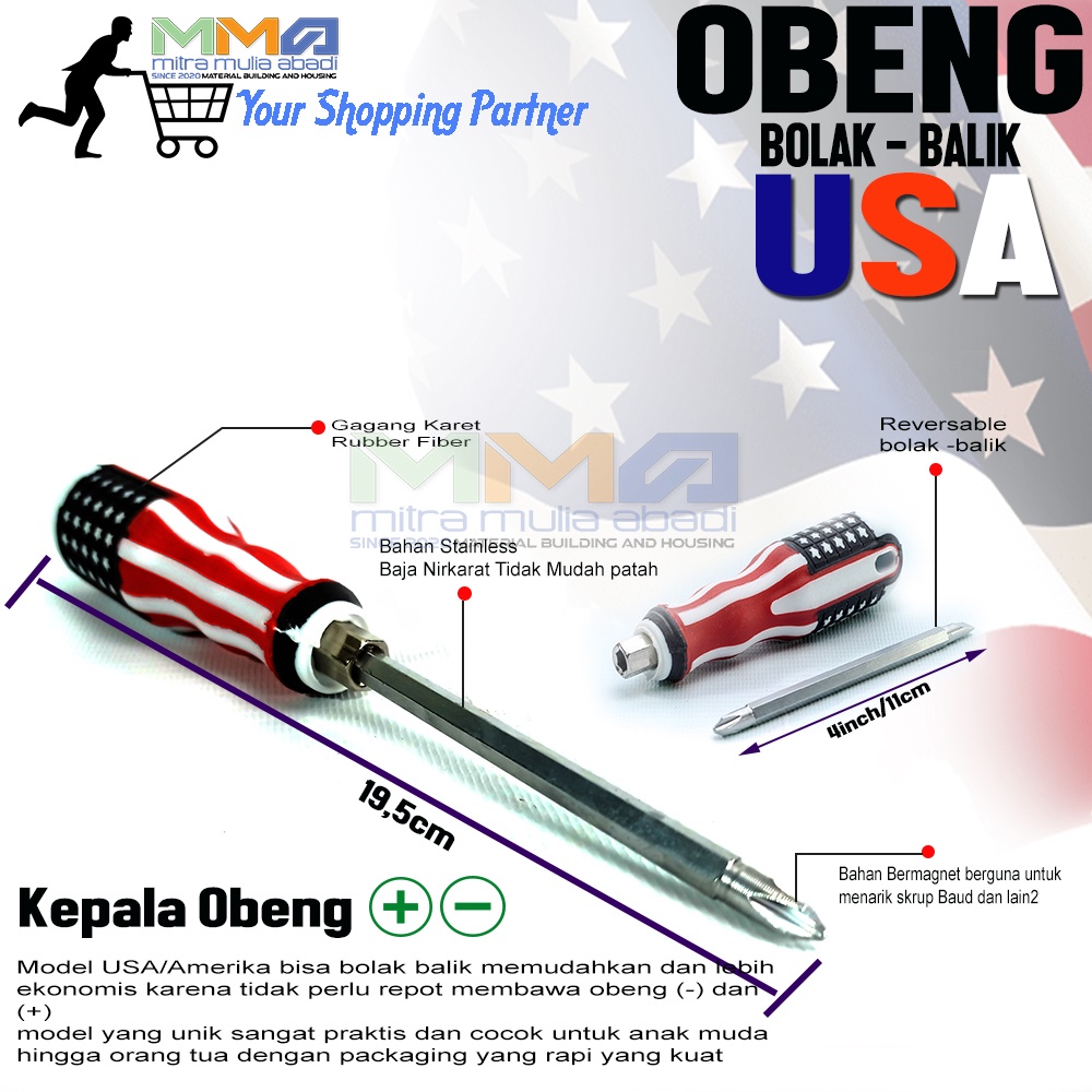 Obeng Plus Minus Bolak Balik USA 4&quot;