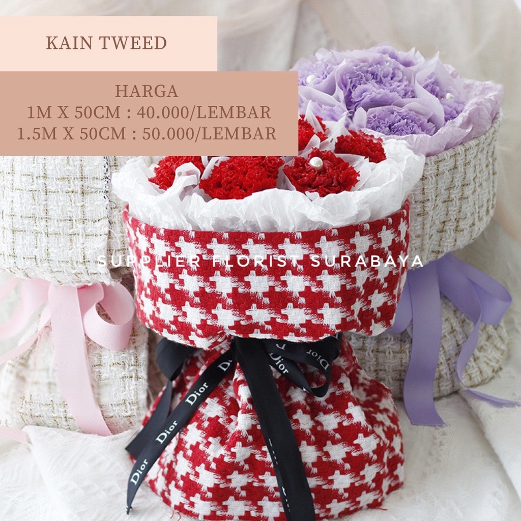 KAIN PEMBUNGKUS WRAP BUNGA MODEL TWEED KERTAS WRAPPING KOREAN STYLE TWEED FLOWER HAND BOUQUET ROUND STYLE