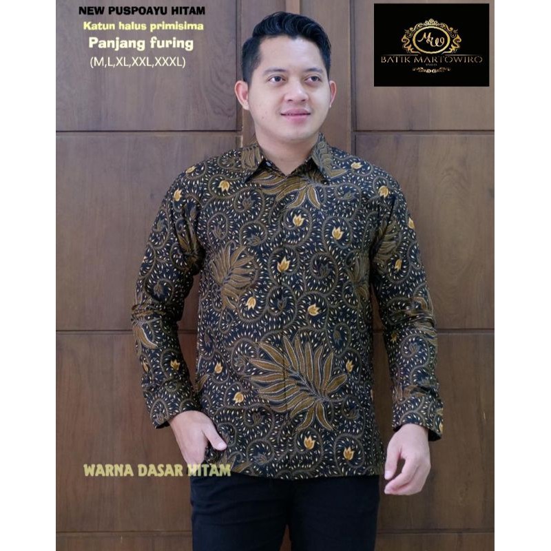 Kemeja Batik Warna Hitam Batik Lengan Panjang Hitam Bahan Katun Lapis Furing POSPOAYU HITAM PANJANG