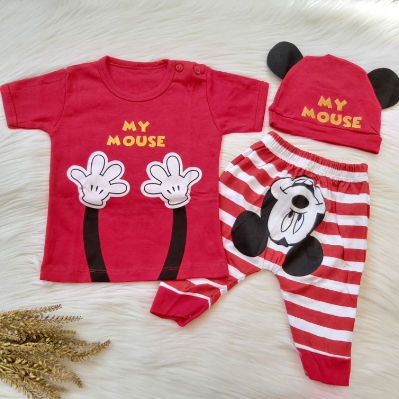 Baju Setelan anak laki laki motif karakter mickey mouse Baju Setelan baby 6-18 bulan