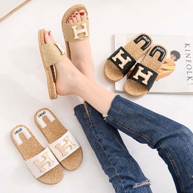  Sandal  Selop  Wanita Bahan PVC Aksen Tulisan Anti Slip 