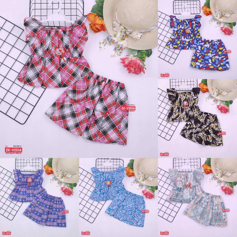 Kirana Set uk Bayi 3-18 Bulan / Setelan Anak Perempuan Lengan Pendek Atasan Baby Rok Pakaian Cewek Import