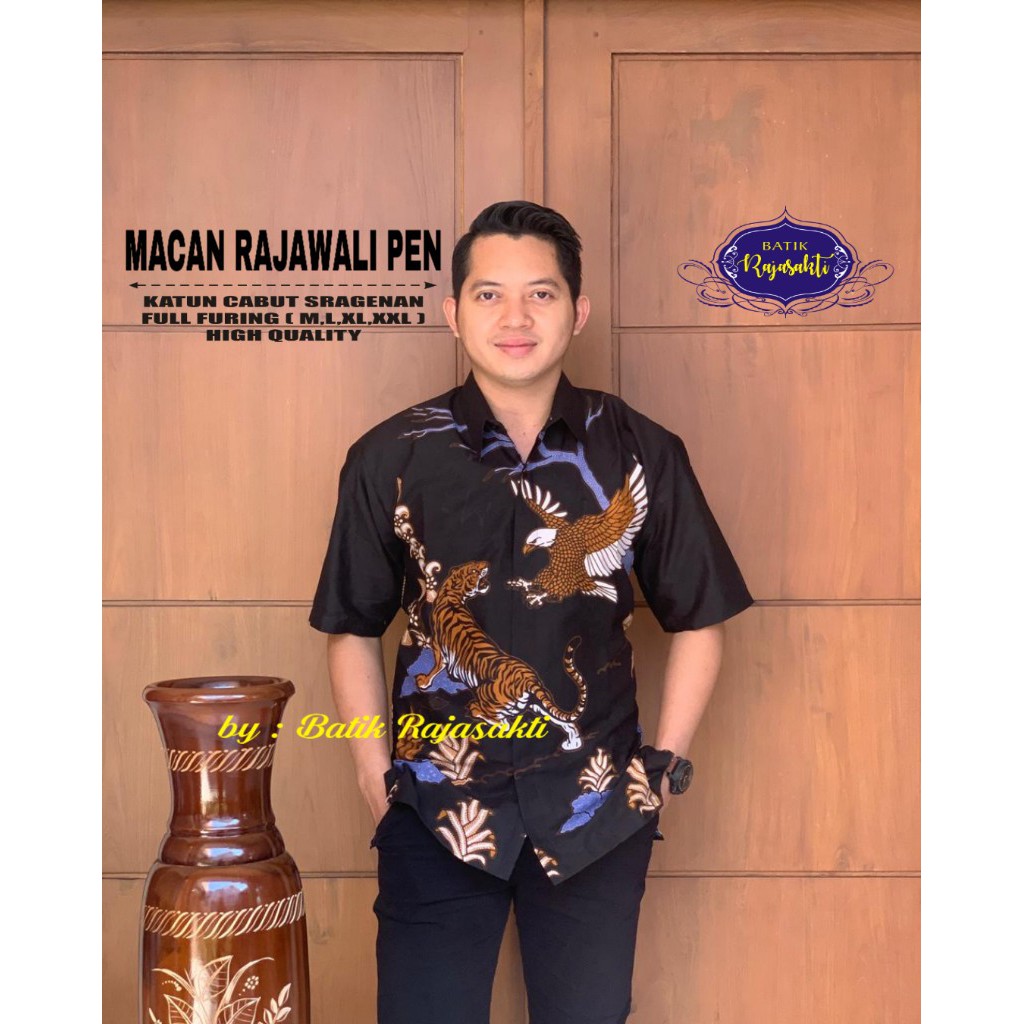 Batik Pria MACAN RAJAWALI PENDEK Kemeja Full Furing Bahan Katun Sragenan