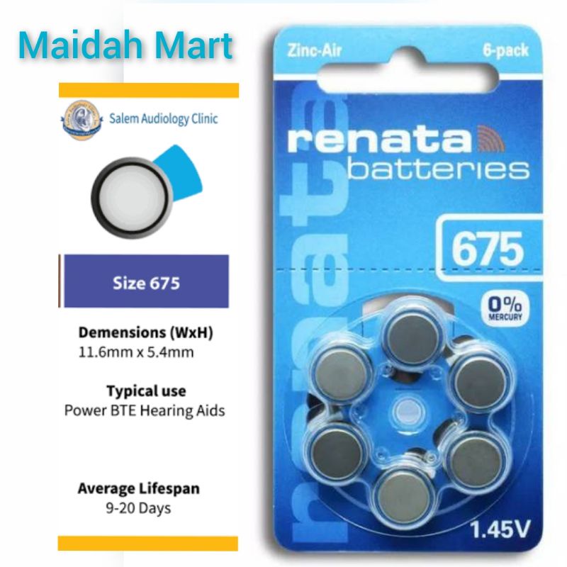 Baterai 675/ A675 / AG13 / PR44 Hearing Aid Battery Tersedia Merk Renata dan Zenipower Baterei Spesialis ALAT BANTU DENGAR