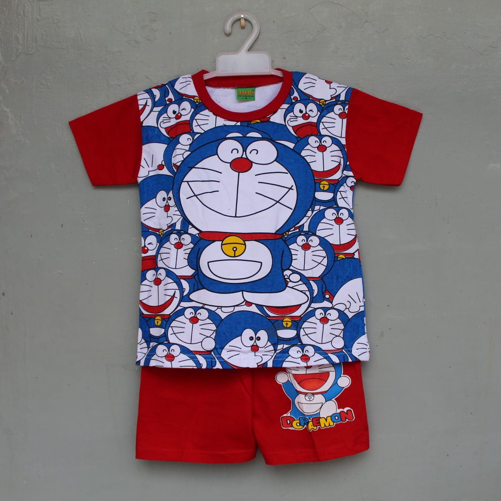 stelan baju kaos celana doraemon sablon print size 4-20