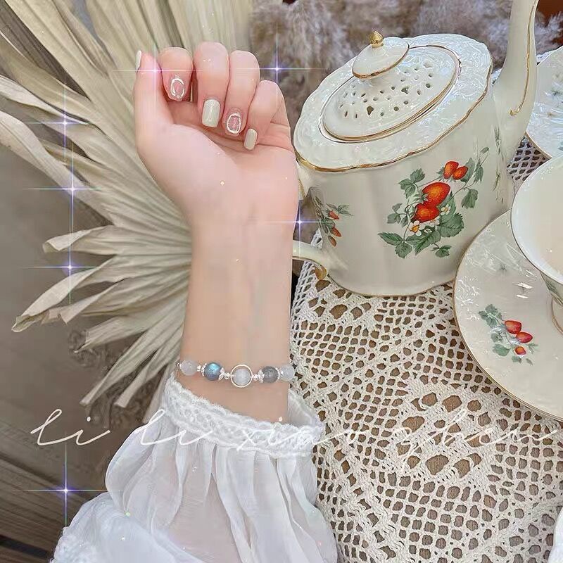 Gelang Tangan Silver Antik Hias Batu Opal Moonstone Untuk Pria Wanita