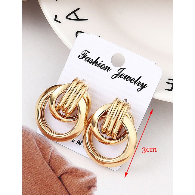 LRC Anting Tusuk Fashion White K Hollow Round Earrings Y61814