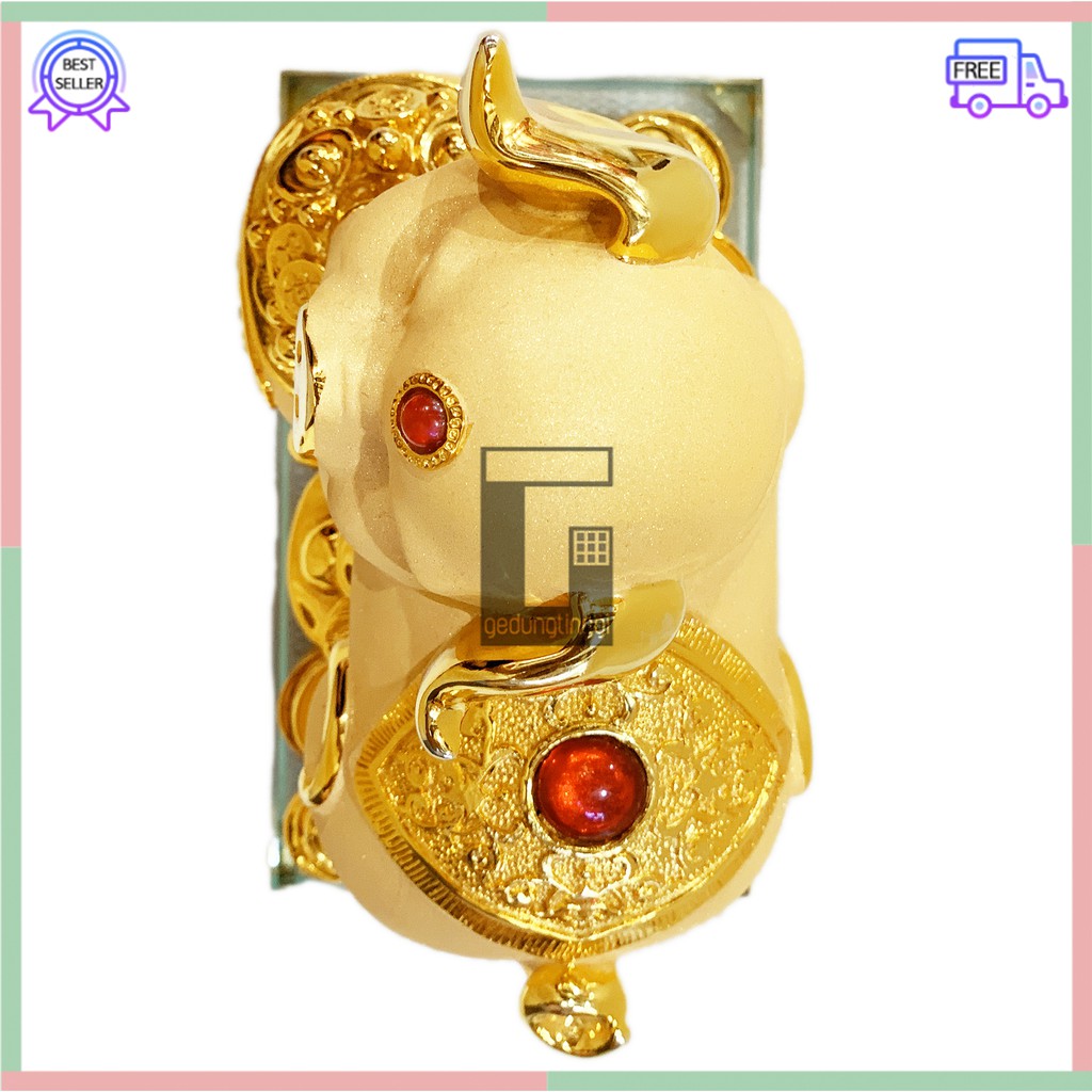 Patung Pajangan Imlek Shio Babi Yenpao Chrome Emas Gold Resin Hoki Rejeki Fengshui Lucky 12 Zodiak