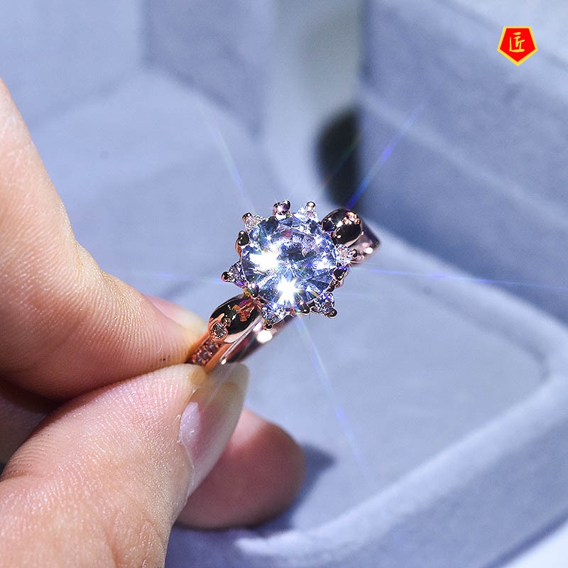 [Ready Stock]Classic Personality 2 Karat Moissanite Flower-Shaped Ring