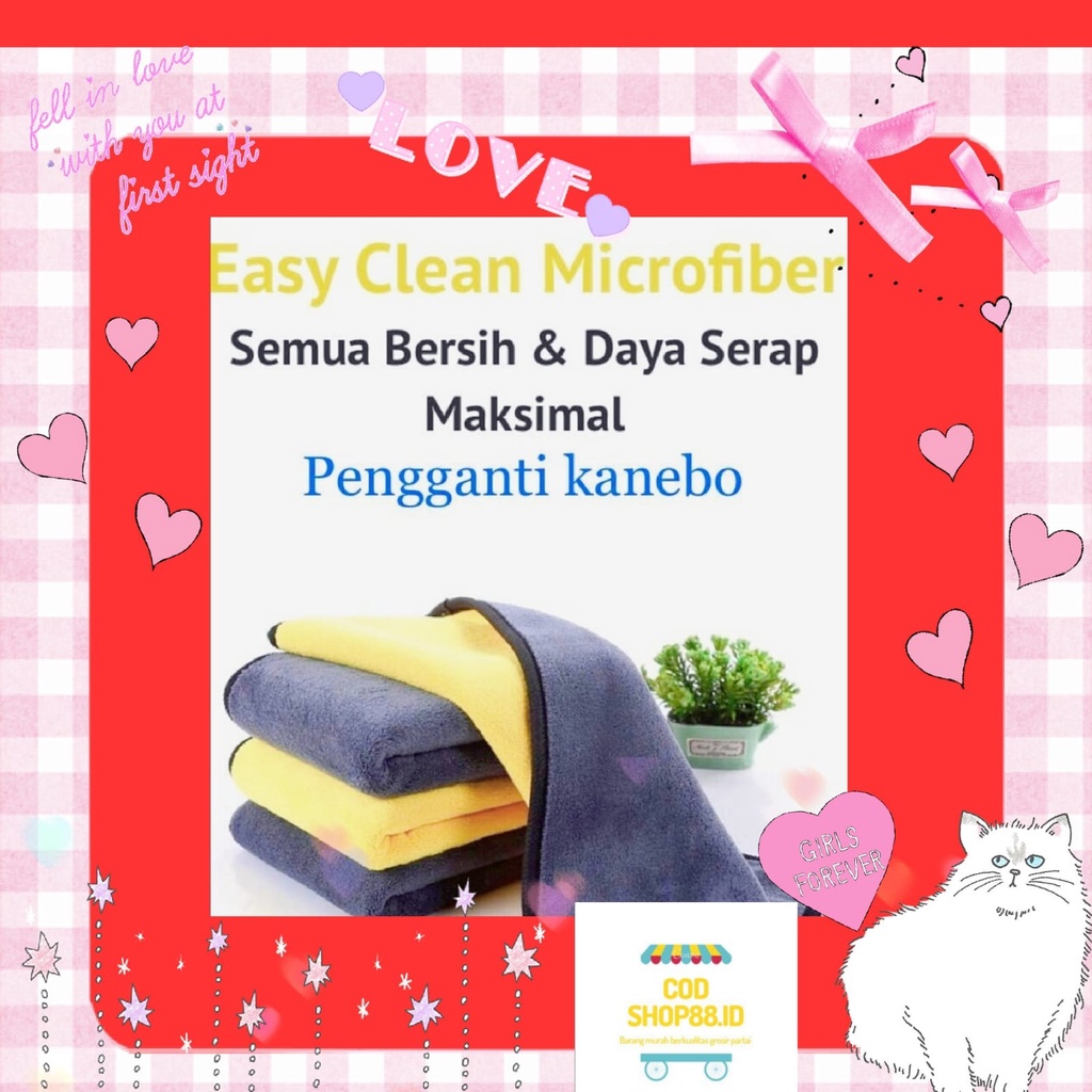 (COD) Kain Lap Microfiber Uk 30x30 2 Warna Bahan Lembut