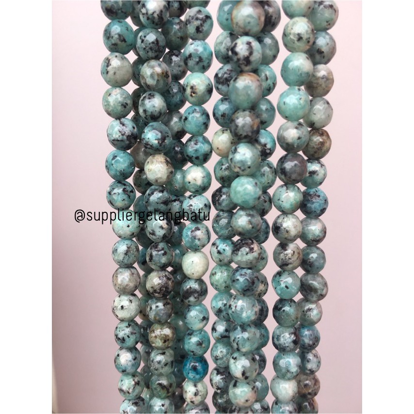 semi stone 8mm white blue chrysocolla bahan rangkai aksesoris lucu alat gelang kalung khas indonesia