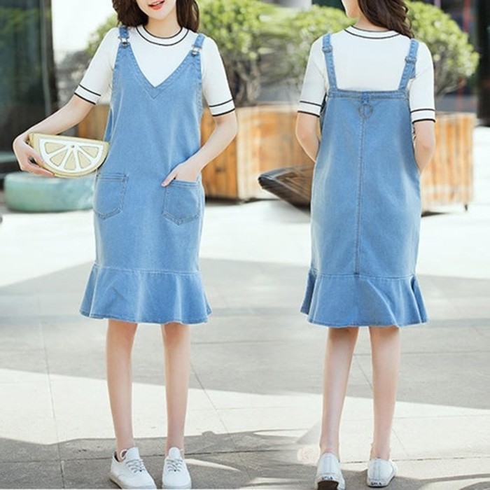 Irene Denim Overall Skirts (#6128)/Rok Midi/Rok Kodok/Rok jeans