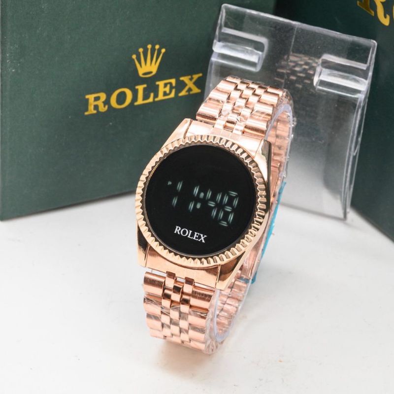 COD Jam Tangan Pria/Wanita Rolex Digital Touch Screen LED Merah Strap Rantaisteel Bisa Bayar Tujuan
