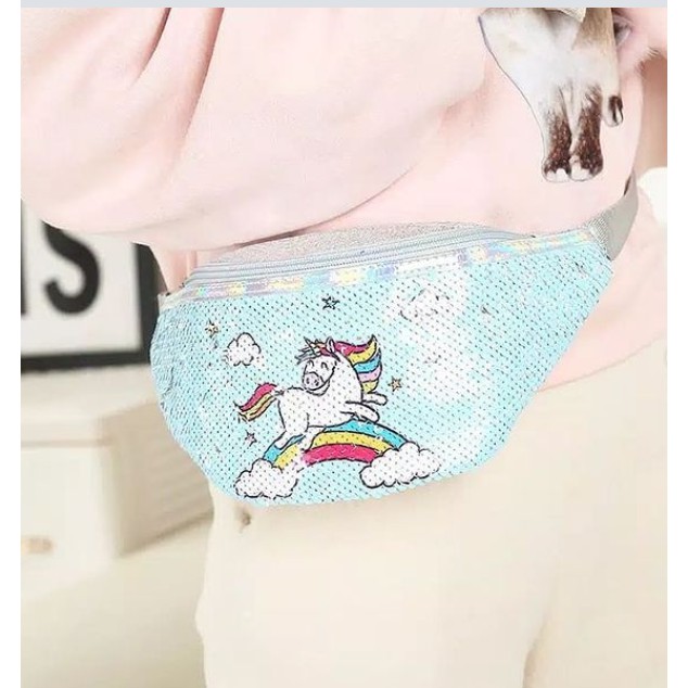 Waist Bag Sequin Unicorn Tas Dada Anak Selempang Bahan Bagus Pergi