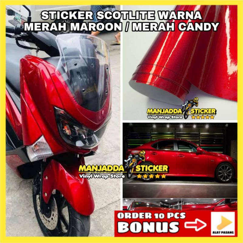 stiker skotlet motor warna merah metalic candy sticker merah maroon