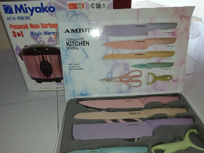 Amber Pisau Set Pisau Dapur 6 In 1 Anti Lengket [stainless][original]