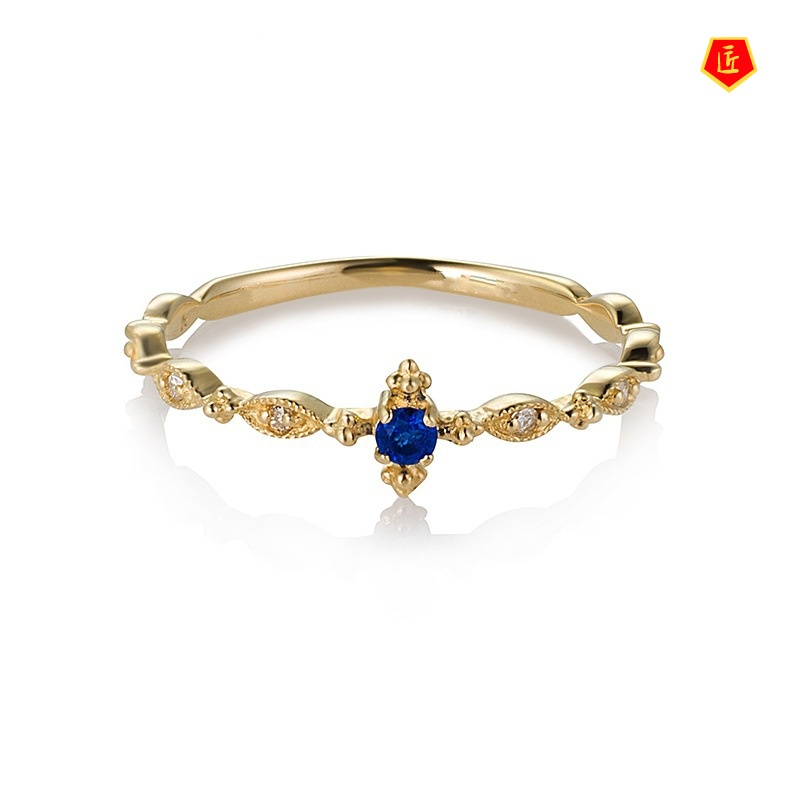 [Ready Stock]Simple Personality Inlaid Topaz Sapphire Ring