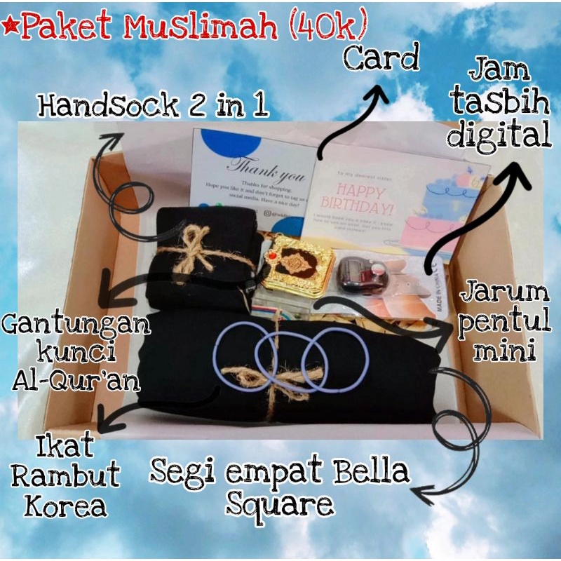 

Hampers Hijab Muslimah black edition/Hampers Ultah/Hampers wisuda/kado cewe