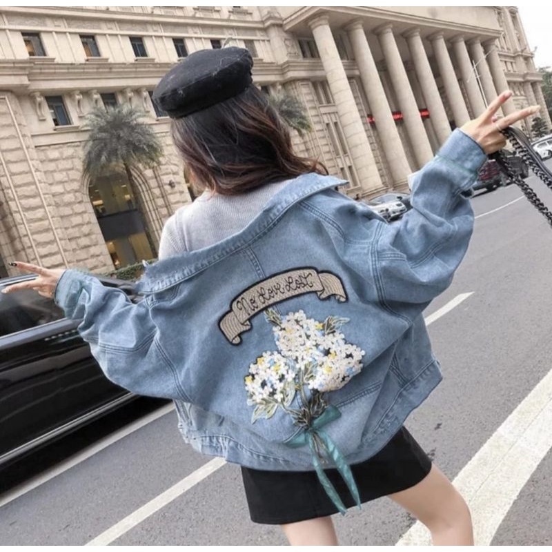 JAKET JEANS WANITA BORDIR FLOWER