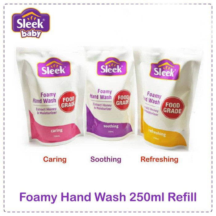 Sleek Foam Handwash Caring Refill Refreshing Shooting dan Caring 250 ml 3 varian Ungu Kuning Pink