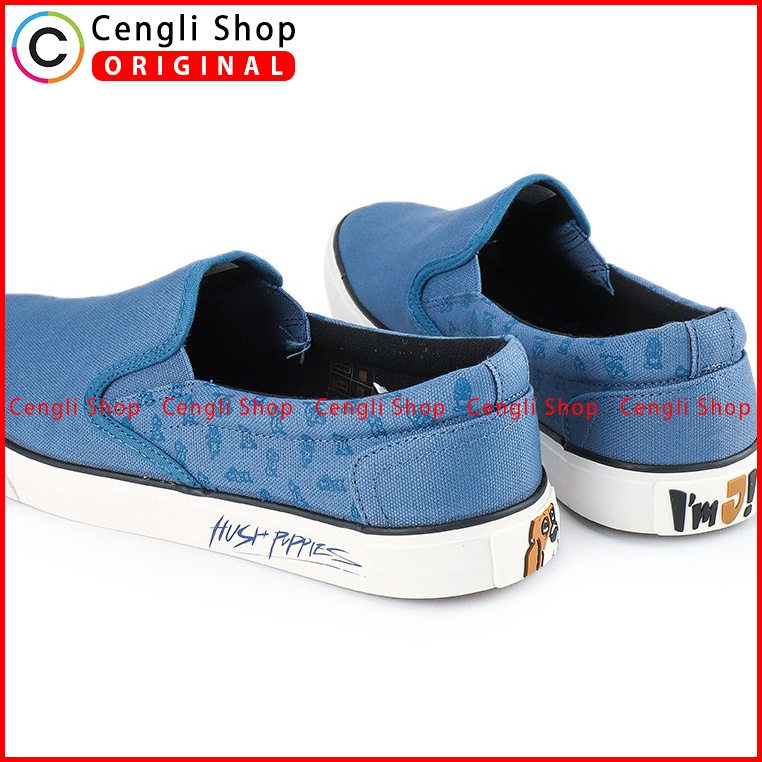 SEPATU SLIP ON PRIA HUSH PUPPIES ORIGINAL CASUAL BRANDED BIRU HM007