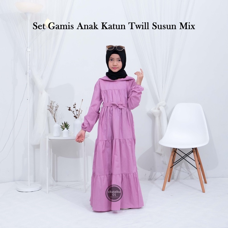 set gamis anak KATUN TWILL mix PASMINA