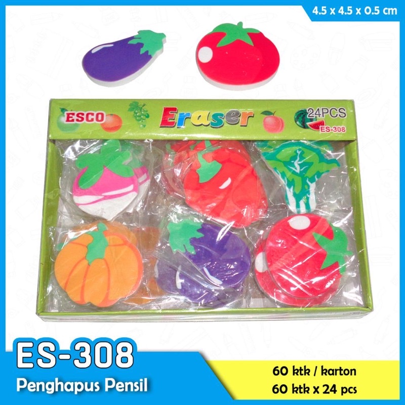 

penghapus pensil motif sayur buah isi 24