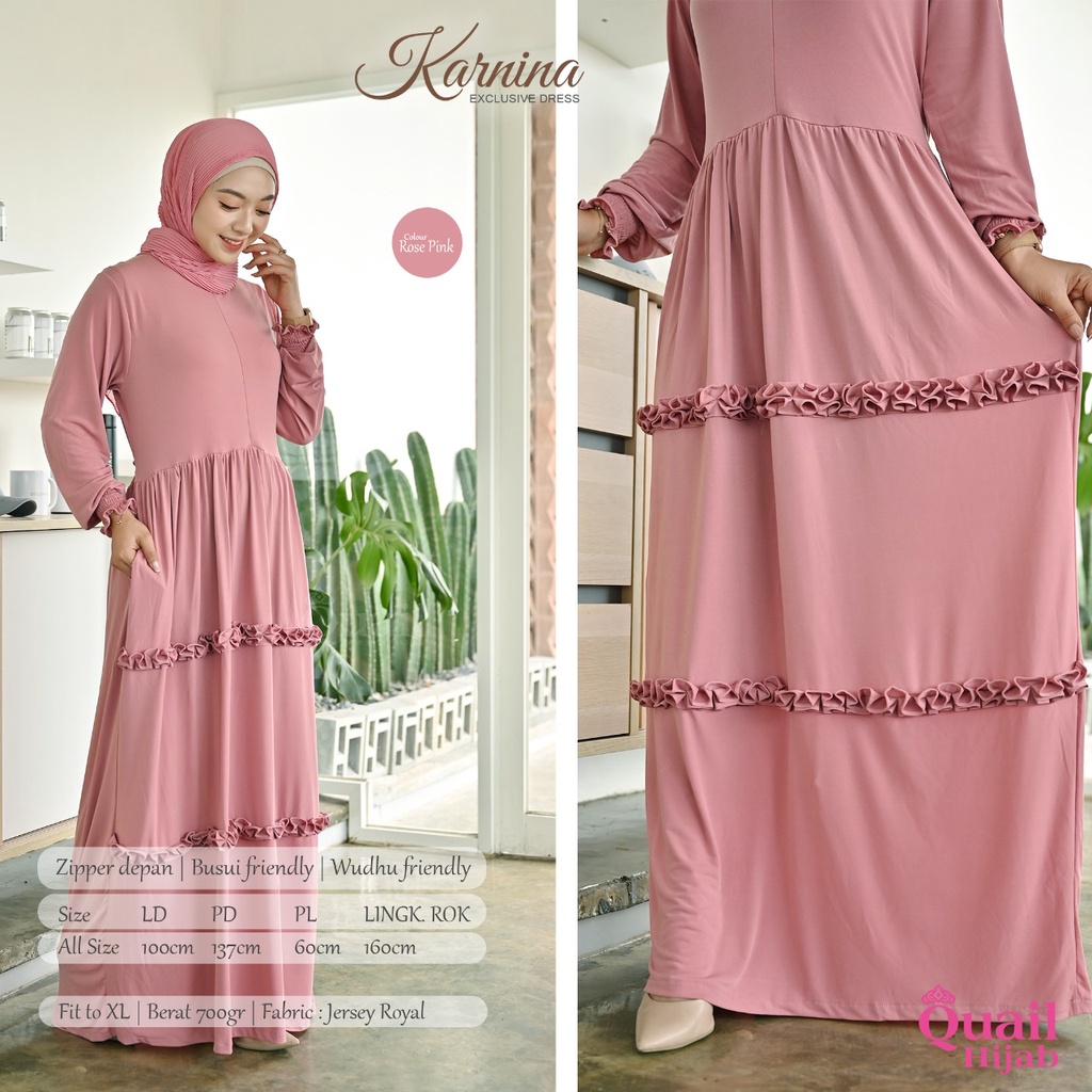 KARNINA DRESS Daily gamis Quail Hijab bahan jersey Ori Murah
